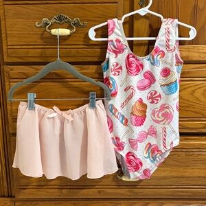 Girls Candy Print Leotard and Pink Skirt Set Size XS 4-5